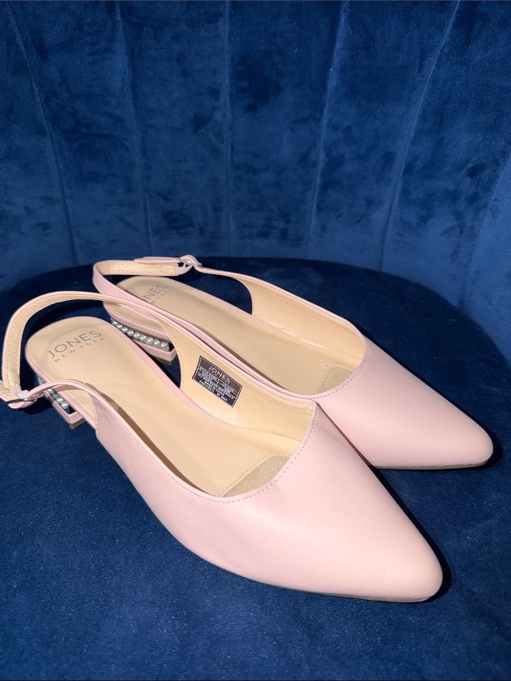 Jones New York Blush Pink Slingback Low Heels w/ Silver & Pearl Accent Size 10